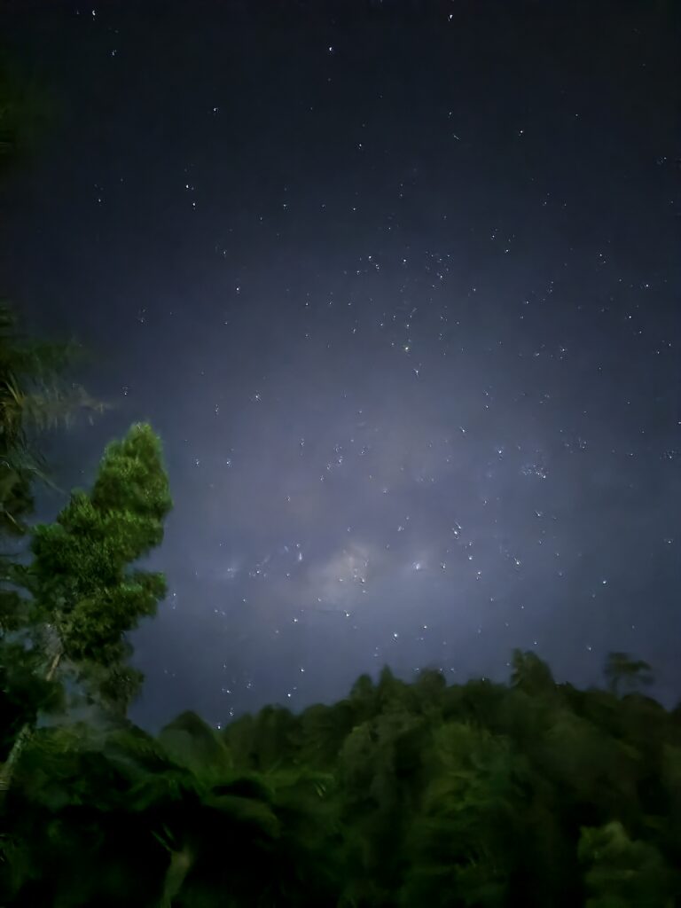 Viajes reales, experiencias locales, lugares especiales. Cielo estrellado de noche.